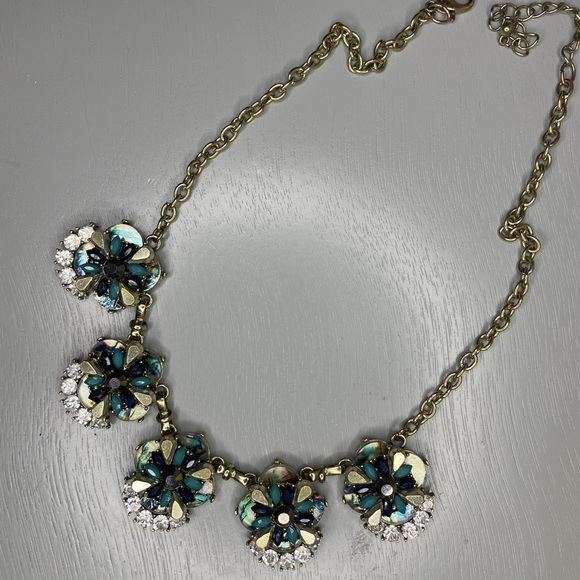 Gold tone and denim blue statement necklace - Picture 2 of 3